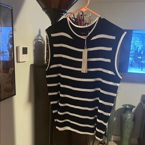 Chanel Black and White Striped Sleeveless Top